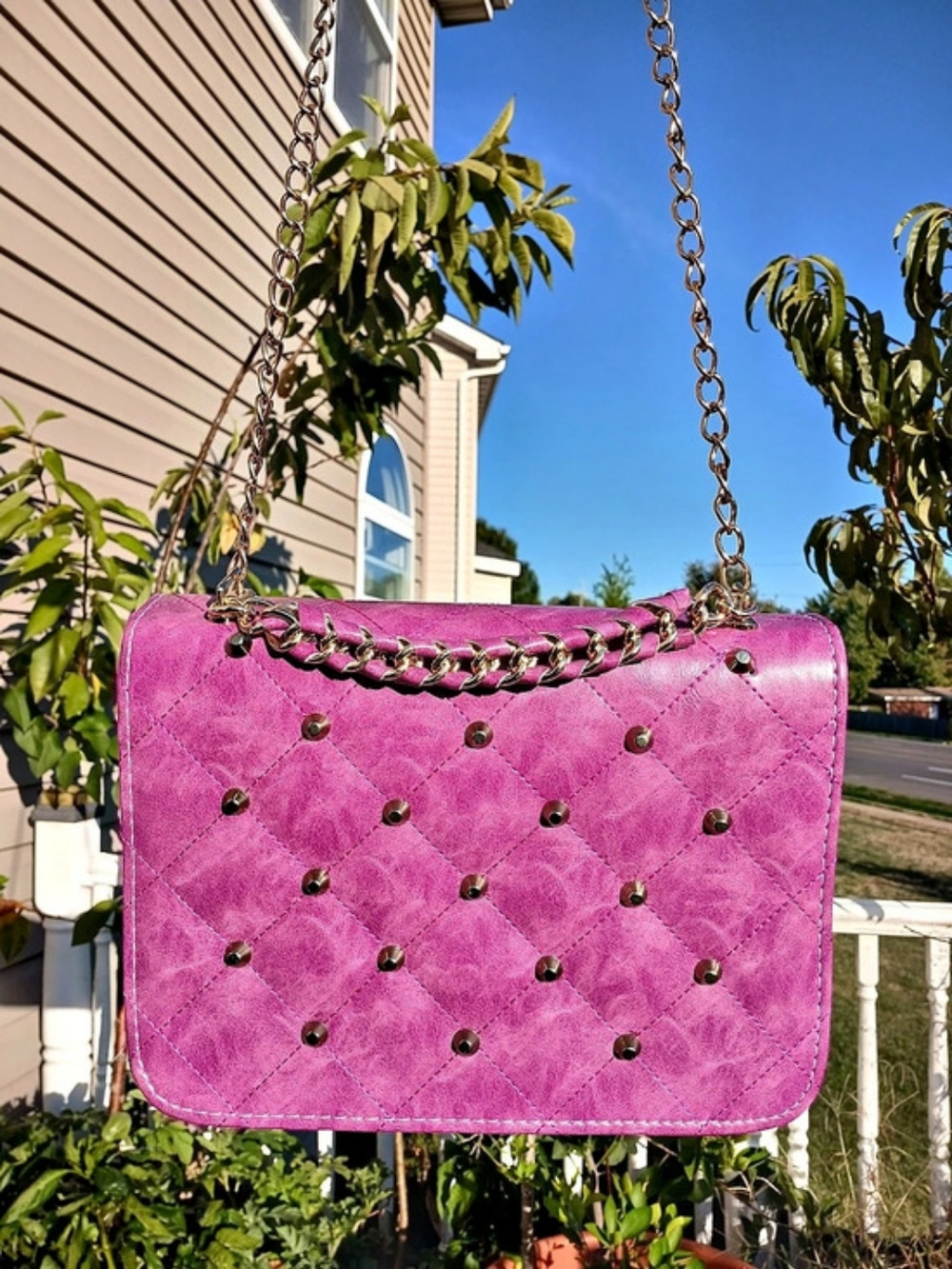 Quilted Crossbody Bag in Purple And Gold
